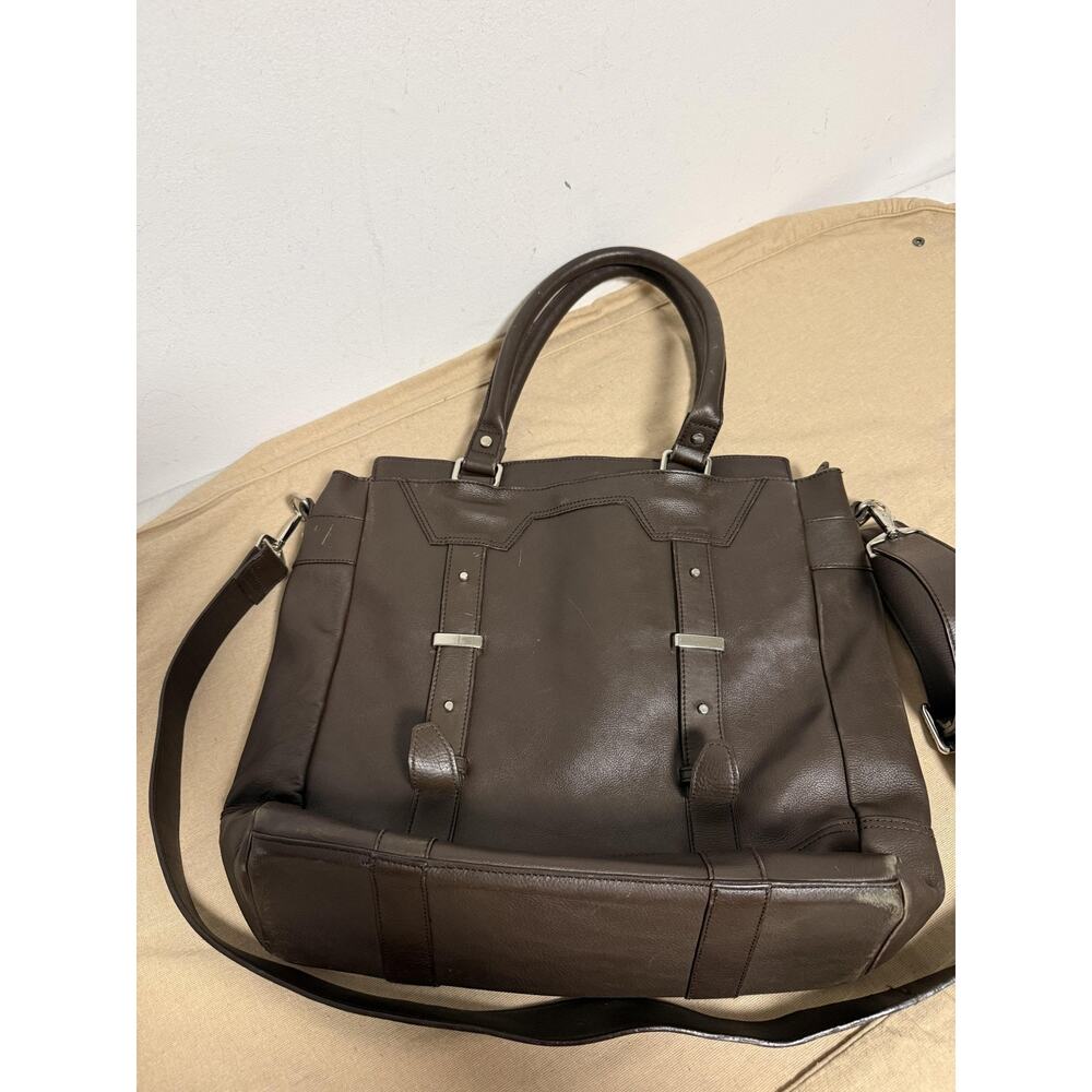 Reiss Leather Tote Bag Mens Brown Shoulder Satchel Purse Zip Top Crossbody